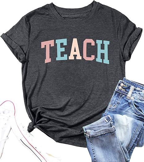 PECHAR Teacher Shirts Women Funny Teach Printed Graphic Tshirt Short Sleeve T-Shirt Blouse Teache... | Amazon (US)