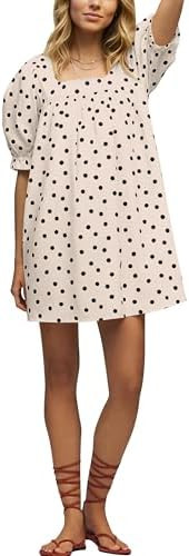 Women’s Polka Dot Mini Dress Summer Cute Puff Short Sleeve Short Dresses Causal Loose Square Ne... | Amazon (US)