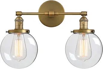 Phansthy Double Sconce Vintage Industrial 2-Light Wall Light with 5.9 Inches Clear Glass Canopy(A... | Amazon (US)