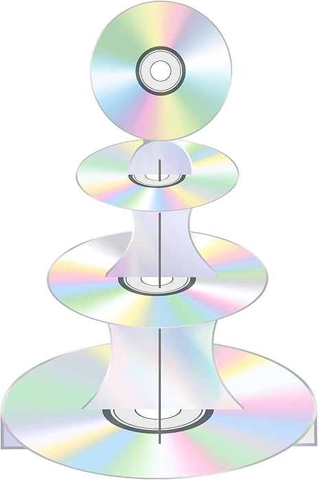 C L cooper life CD Disc Cupcake Stand Retro 90s Party Decoration 3-Tier Iridescent CD Theme Cake ... | Amazon (US)