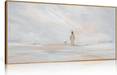Watercolor Jesus Leaves the 99 Sheep Framed Canvas Wall Art-40"x20" | Amazon (US)