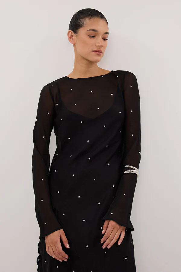 MELROSE BLACK SPOT LONG SLEEVE MAXI DRESS | DISSH