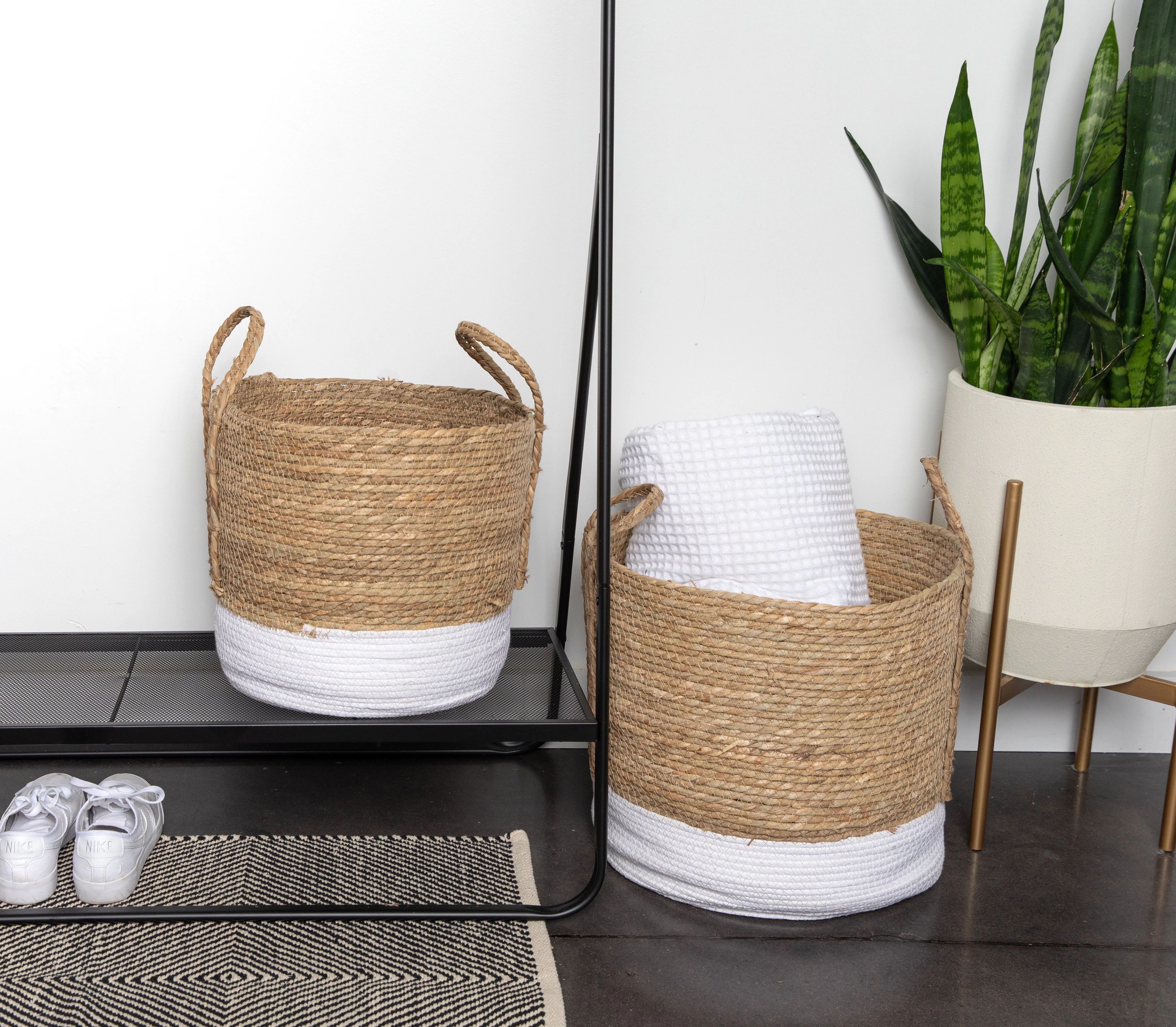 Better Homes & Gardens Round Seagrass Baskets, Natural, White, Set of 2, Extra Large & Large | Walmart (US)