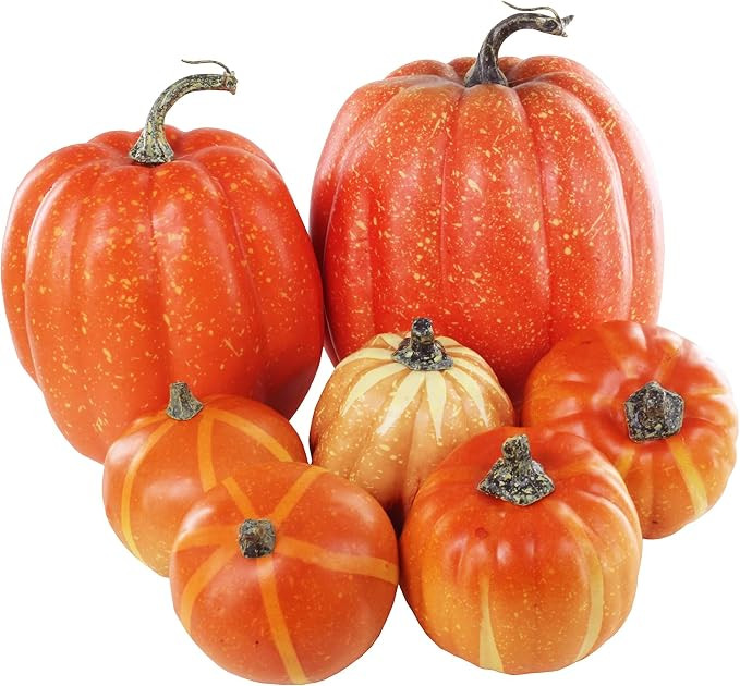 Winlyn 7 Pcs Assorted Artificial Orange Pumpkins Harvest Decorative Pumpkins Foam Pumpkins for Farmh | Amazon (US)