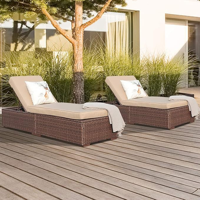 JOIVI Outdoor Patio Chaise Lounge Chairs Set of 2, PE Wicker Patio Pool Lounge Chairs Furniture S... | Amazon (US)