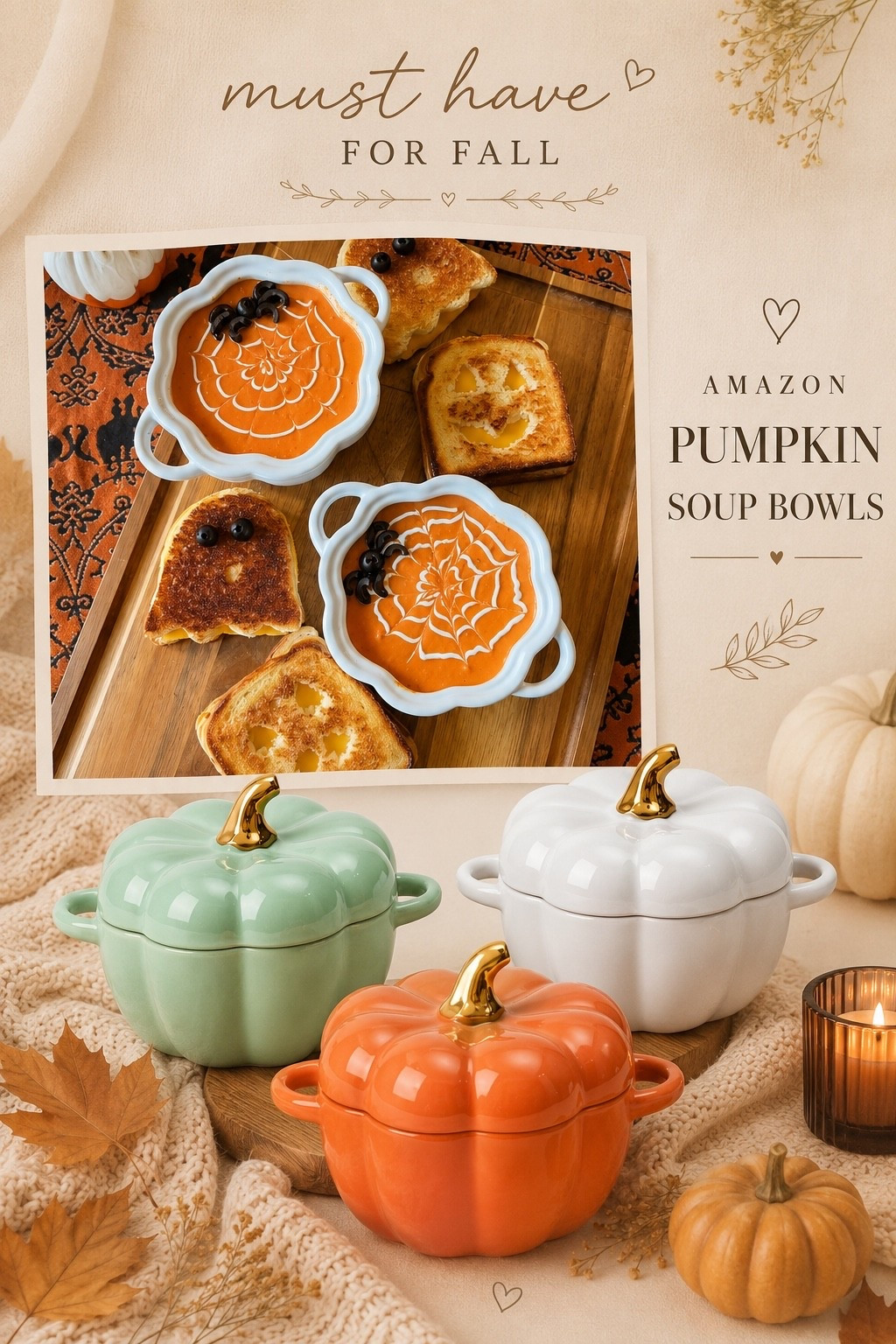 Must have pumpkin soup bowls from Amazon. Fall kitchen. Fall finds