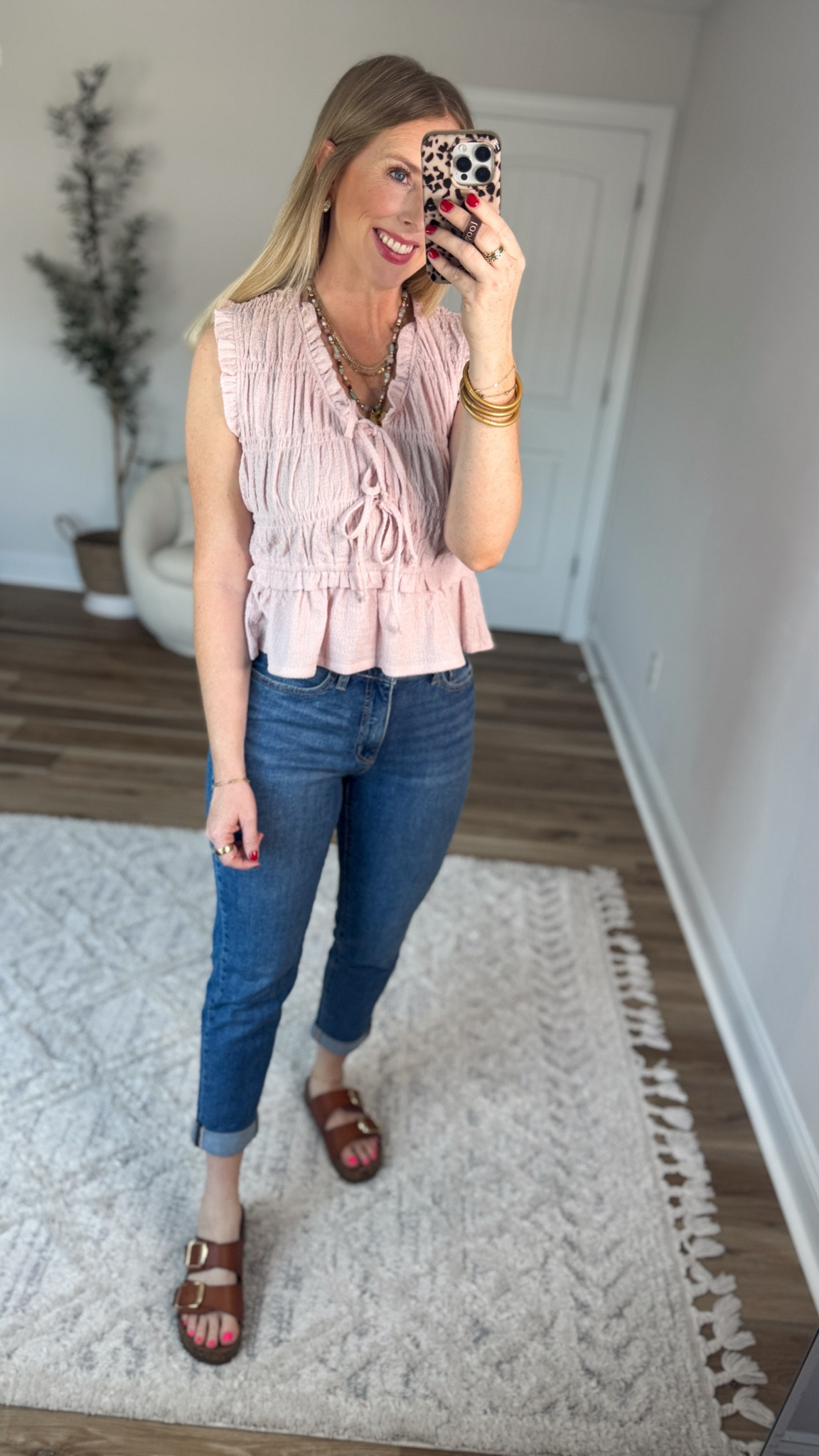 Daily try on, Walmart outfit, Walmart fashion, Walmart try on, time and tru, smocked top, boyfriend jeans 

#LTKootd #LTKmomlife