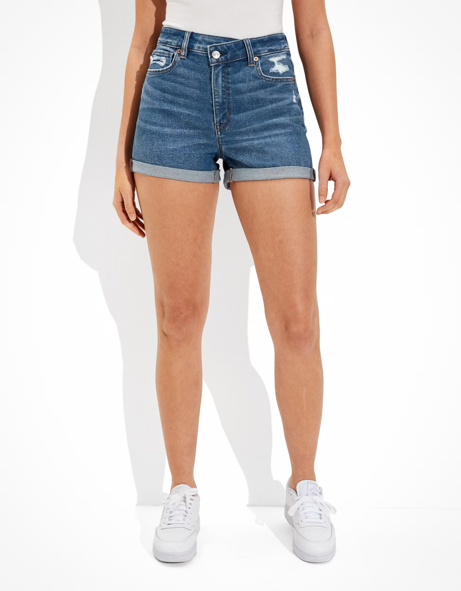 AE Stretch Crossover Denim Mom Shorts | American Eagle Outfitters (US & CA)