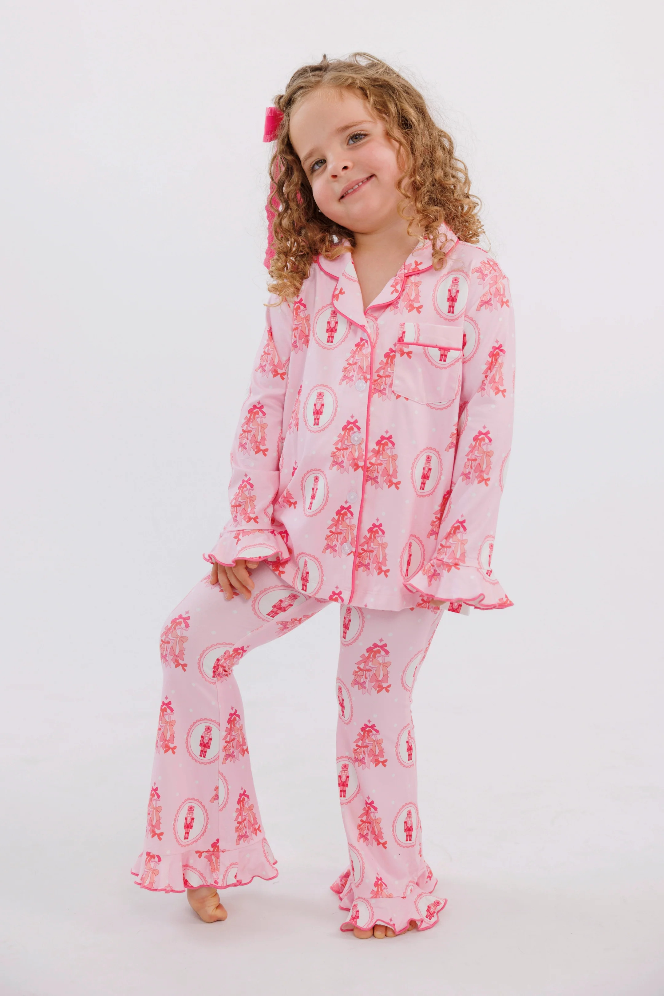 Wrapped in Bows Girls' Long Sleeve Ruffle Flare Set | Christmas Family Matching Pajamas | In My J... | In My Jammers