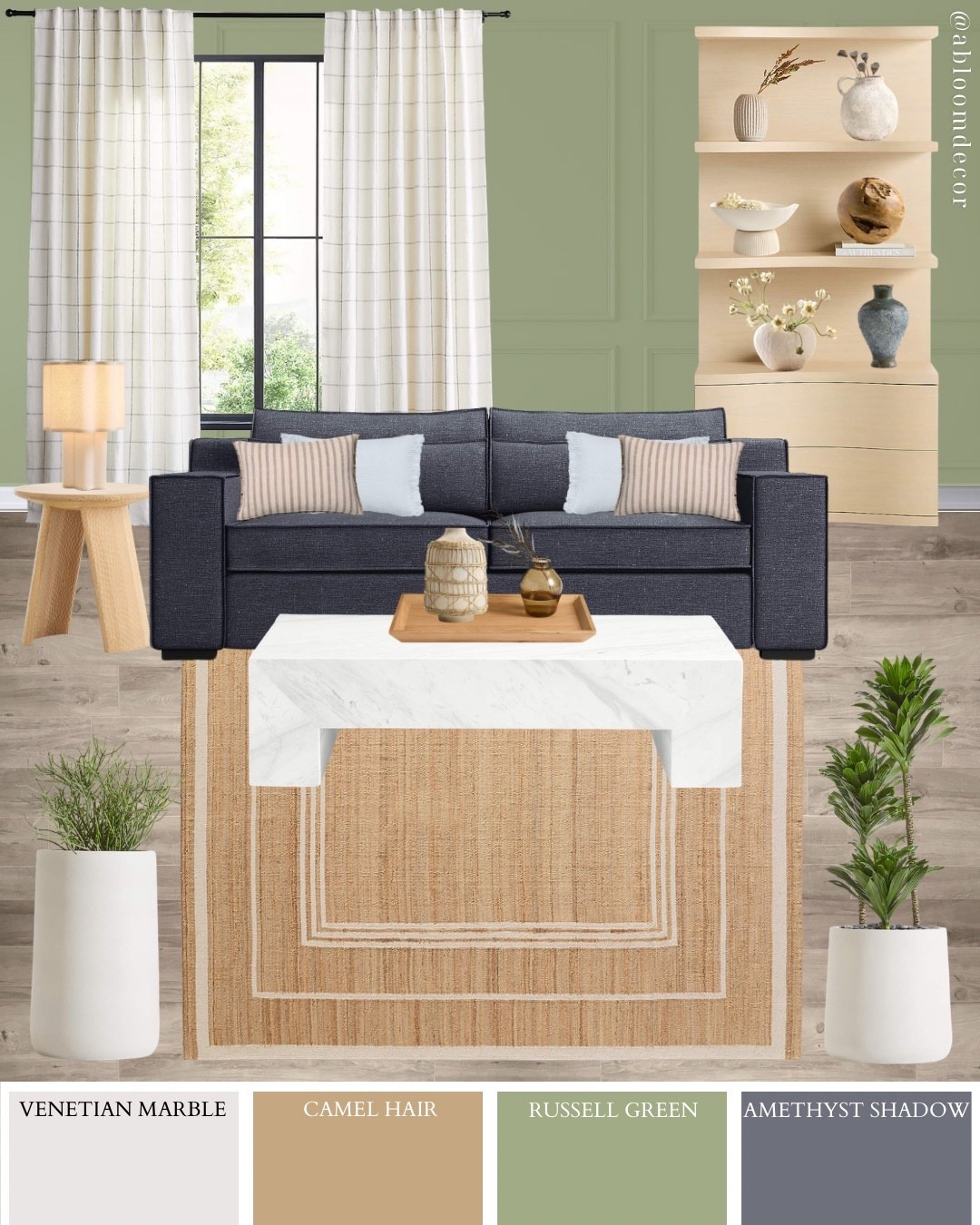 Navy Sofa Living Room Collage With Green and Tan Accentss

#LTKHome