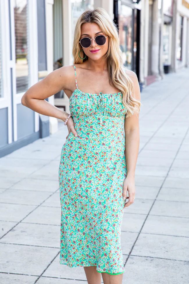 Moving On Green Floral Midi Dress FINAL SALE | Pink Lily