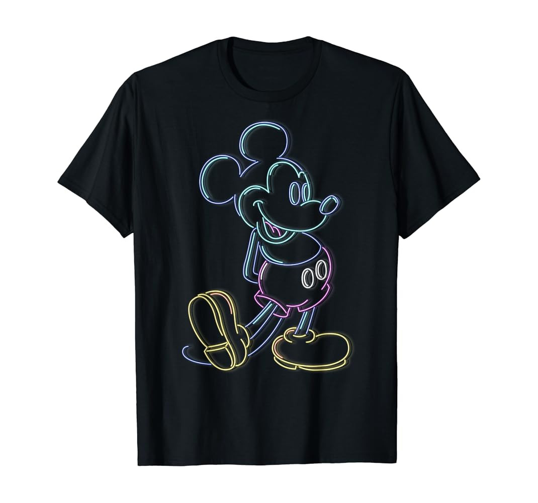 Disney Mickey And Friends Mickey Mouse Neon Line Portrait T-Shirt | Amazon (US)