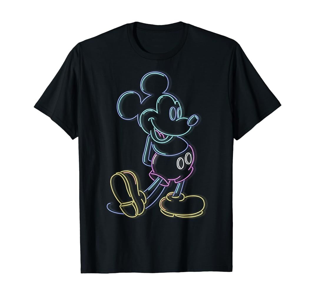 Amazon.com: Disney Mickey And Friends Mickey Mouse Neon Line Portrait T-Shirt : Clothing, Shoes &... | Amazon (US)