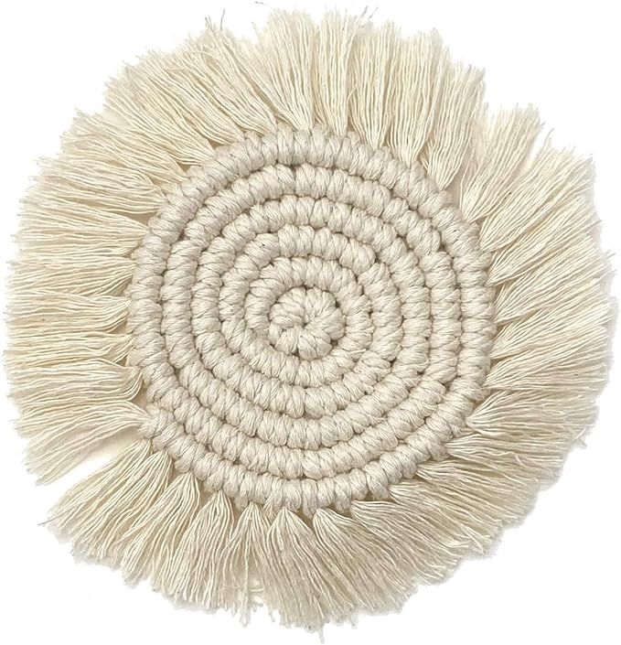 Mokoboho Macrame Handmade Cotton Coasters - Elegant and Absorbent 7-inch Round Woven Boho Coaster... | Amazon (US)