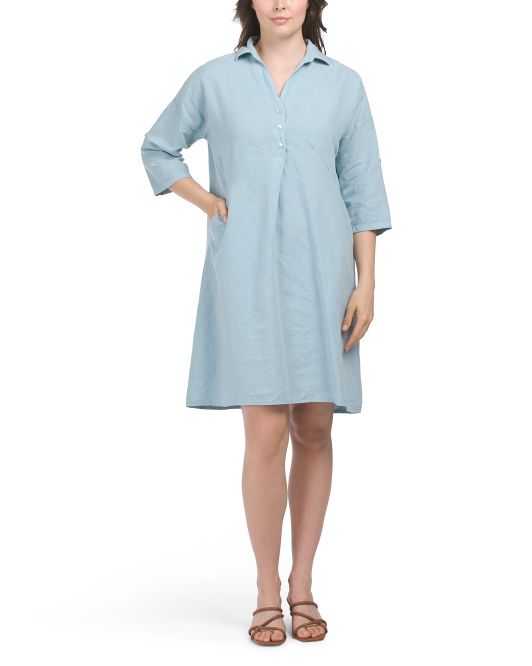 Made In Italy Linen Blend Dolman Sleeve Mini Shirt Dress With Buttons | TJ Maxx