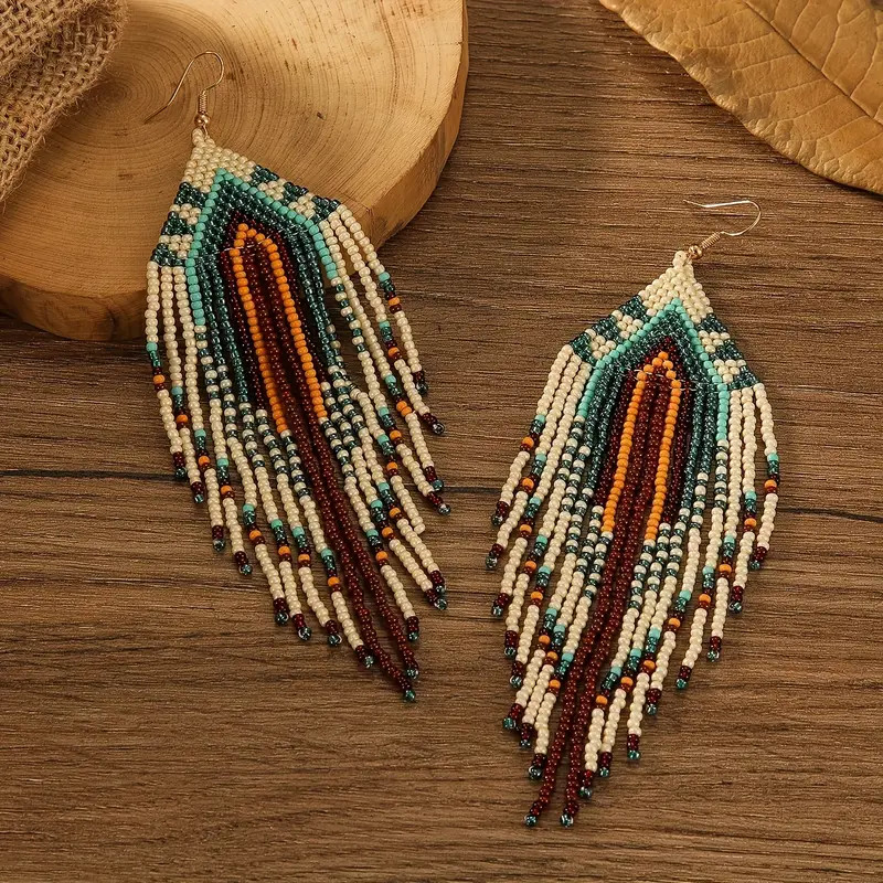 Pendientes De Borlas Con Forma De Rombo Y Cuentas Coloridas, Estilo Bohemio Para Vacaciones, Ador... | Temu Affiliate Program