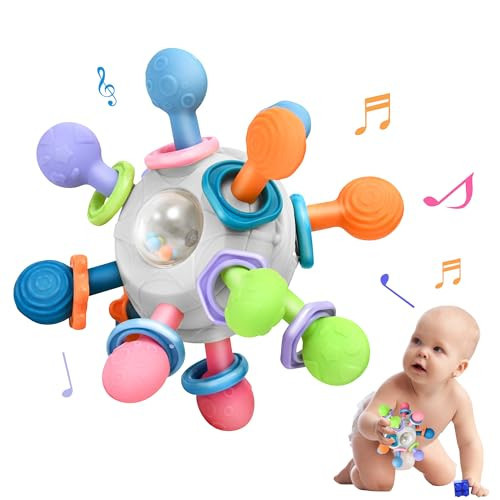 Baby Montessori Teething Toys for 0-6 6-12 Months Infant Teethers Sensory Toys for Babies 0 3 6 9 12 18 Months Learning Developmental Chew Rattle Toys Shower Gifts for 1 2 Year Old Girls Boys White | Amazon (US)