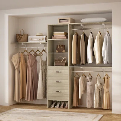 Abbigael 20.2''- 96‘’ W Closet System with 3 Wooden Drawers and 3 Shelving Towers | Wayfair North America