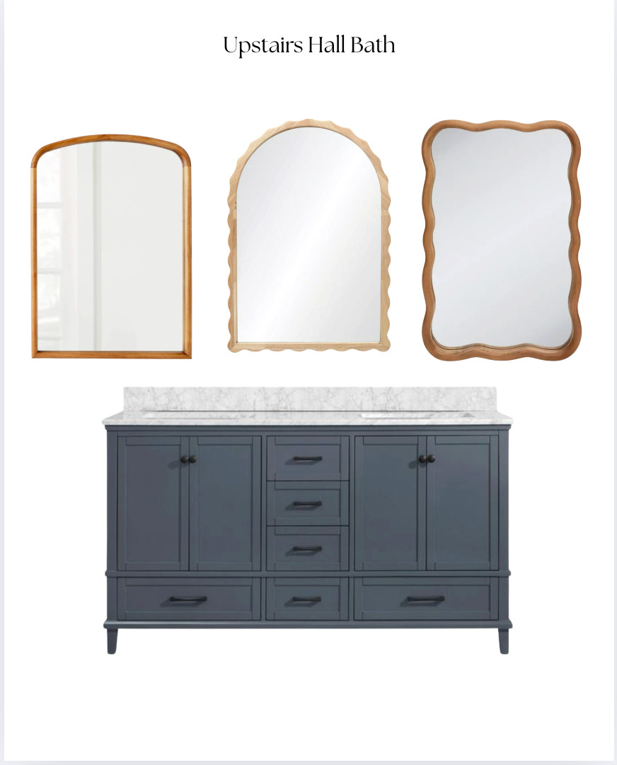 Which mirror do you like best in this hall bathroom?!   

 #LTKHome #LTKSaleAlert #LTKKids
