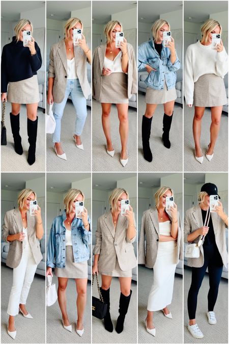 Capsule Wardrobe Blogger Houndstooth Plaid Blazer + Skirt Set Outfit Ideas | Fall Outfits | Fall Outfit Ideas 

#LTKstyletip #LTKover40