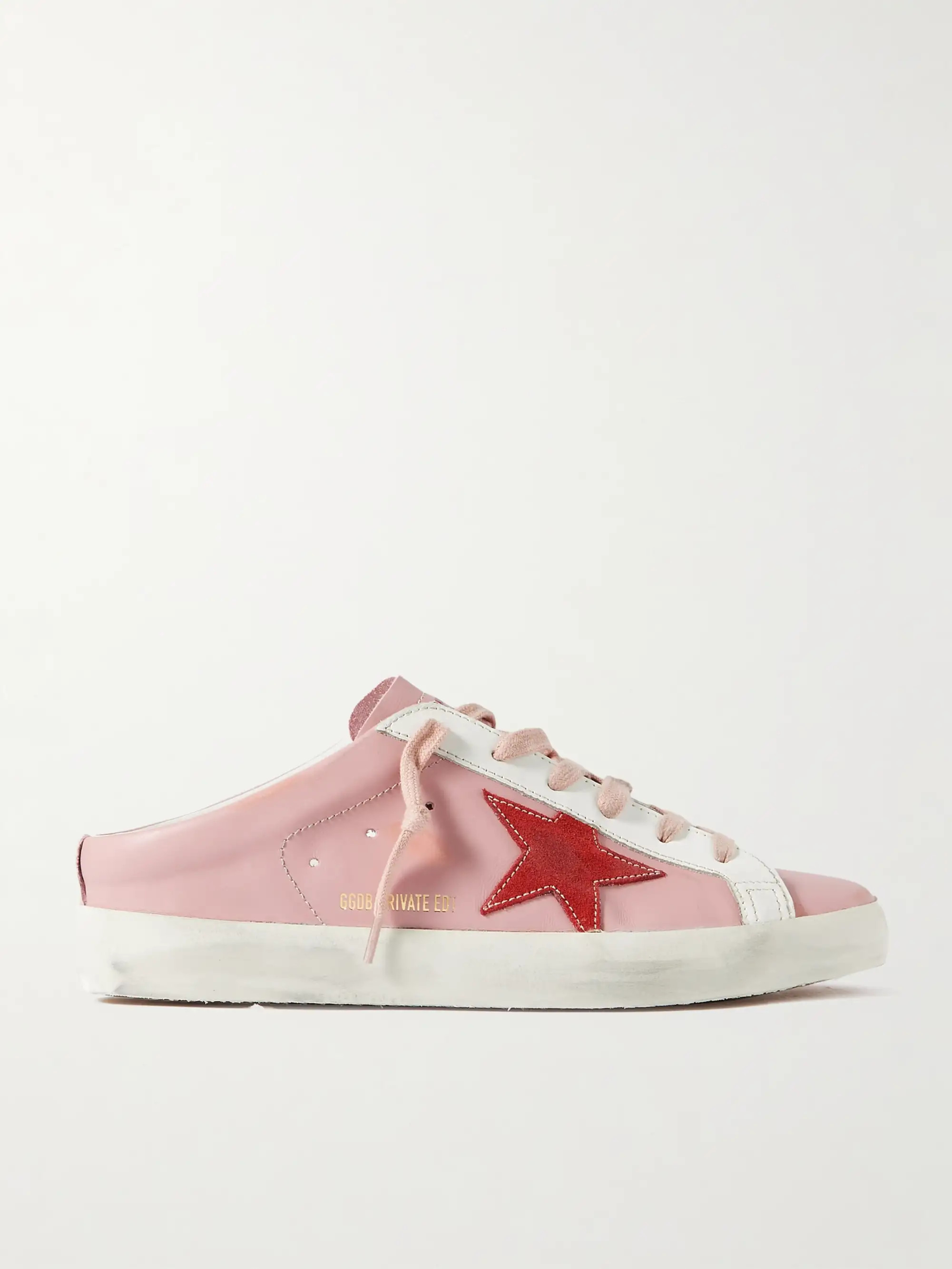 Pink Super-Star Sabot distressed suede-trimmed leather slip-on sneakers | GOLDEN GOOSE | NET-A-PO... | NET-A-PORTER (US)