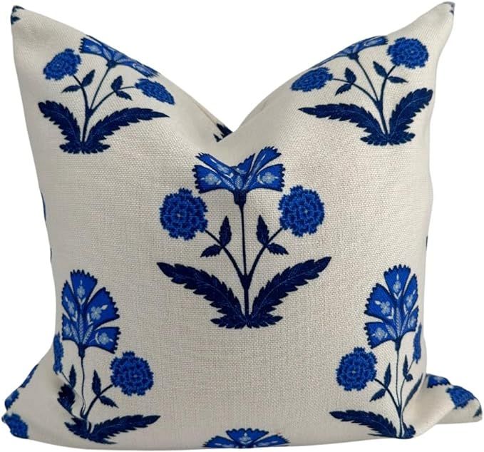 Jillien Harbor Savannah Coastal Blue and White Pillow Cover Grandmillennial Style 18"x18" Pillow ... | Amazon (US)