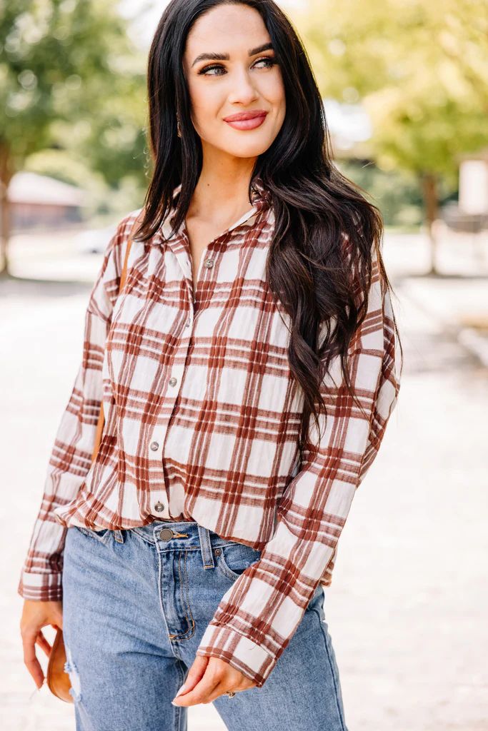 Bring You Back Brown Plaid Button Down Top | The Mint Julep Boutique