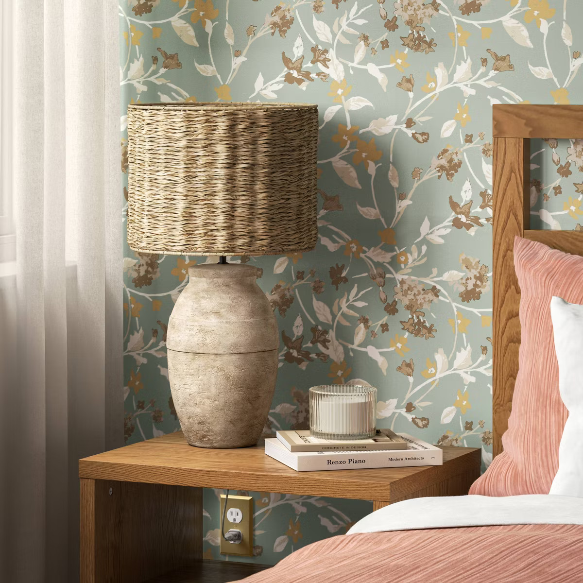 24"x13" Large Ceramic Table Lamp with Woven Shade Sandstone - Threshold™ | Target