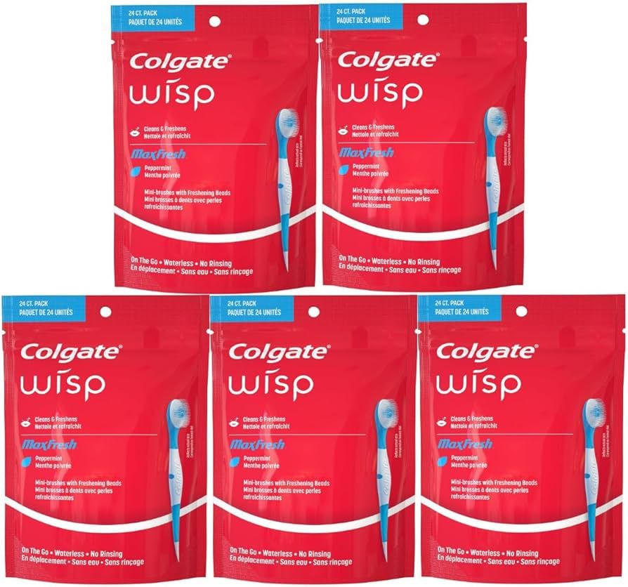 Colgate Max Fresh Wisp Disposable Mini Toothbrush, Peppermint - 24 Count, 5-Pack | Amazon (US)