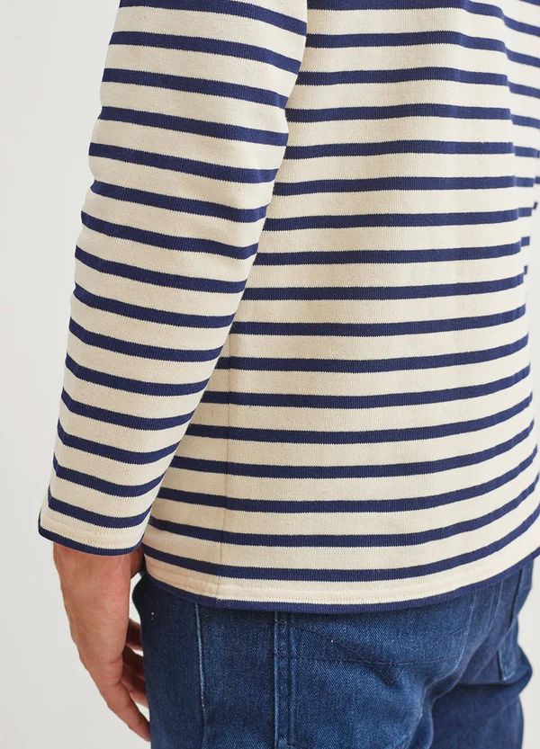 GUILDO - Boat Neck Breton Stripe Shirt | Heavyweight Cotton | Unisex Fit (ECRU / NAVY) | Saint James USA