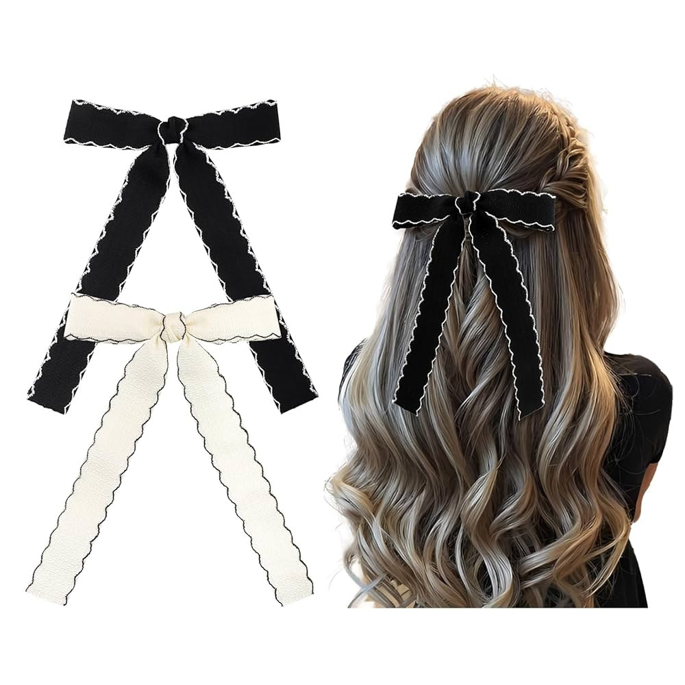 Baby Girls Hair Bows Clips Handmade Bow Hair Clips Hair Ribbon With Long Tail Hair Accessories In... | Amazon (US)