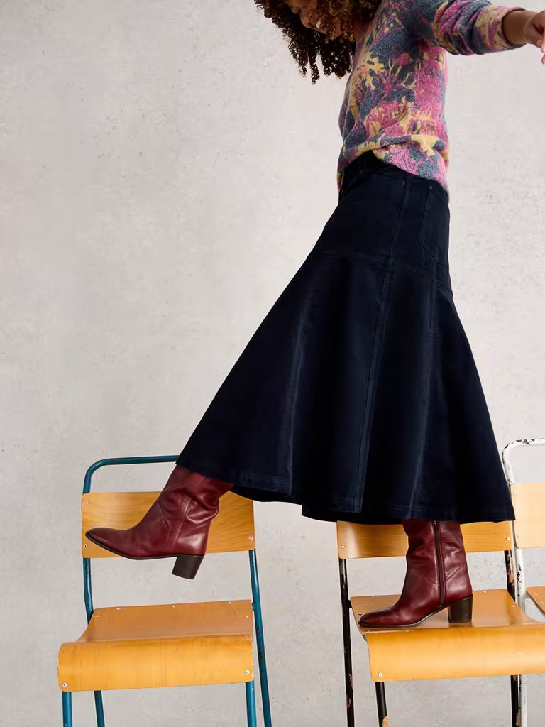 Quinn Cord Midi Skirt in DARK NAVY | White Stuff UK