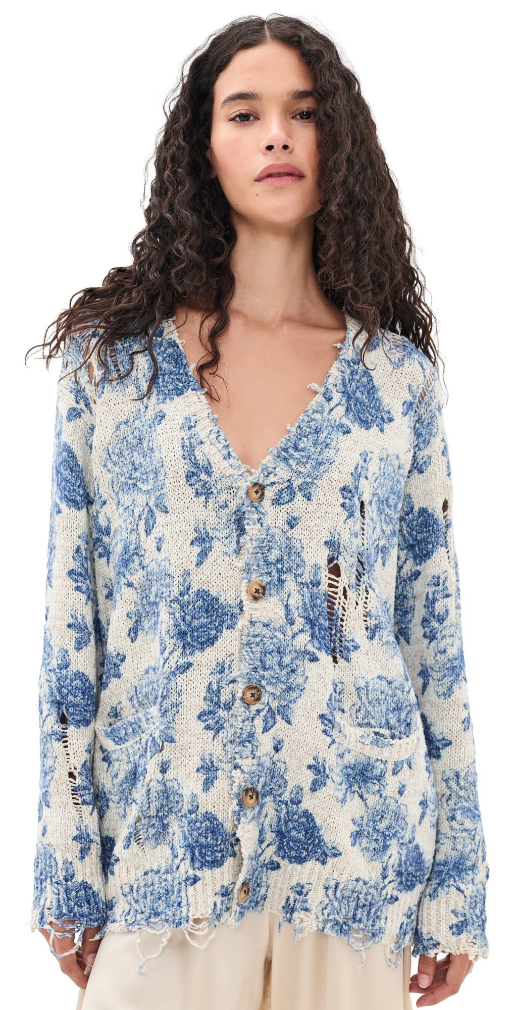 R13 Boyfriend Cardigan Blue Floral L | Shopbop