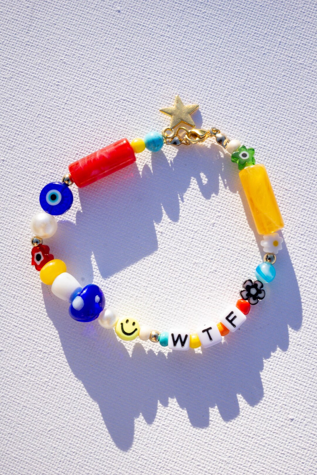 WTF Stackable Beaded Charm Bracelet | Red & Yellow - Etsy | Etsy (US)