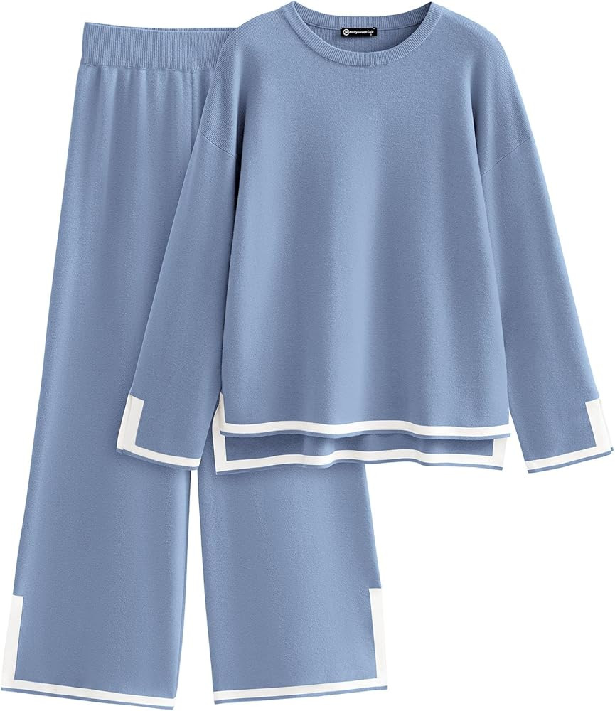 PRETTYGARDEN Women's 2 Piece Fall Knit Sweater Set Long Sleeve Tops Wide Leg Pants Sweatsuit Trac... | Amazon (US)