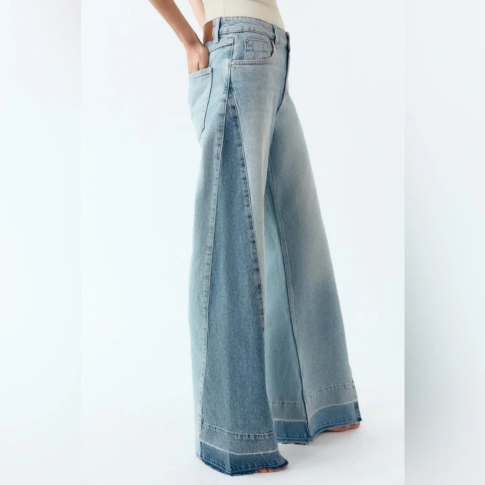 Zara Z1975 Contrast Side Panel Wide Leg Jeans Size 6 NWT | Poshmark
