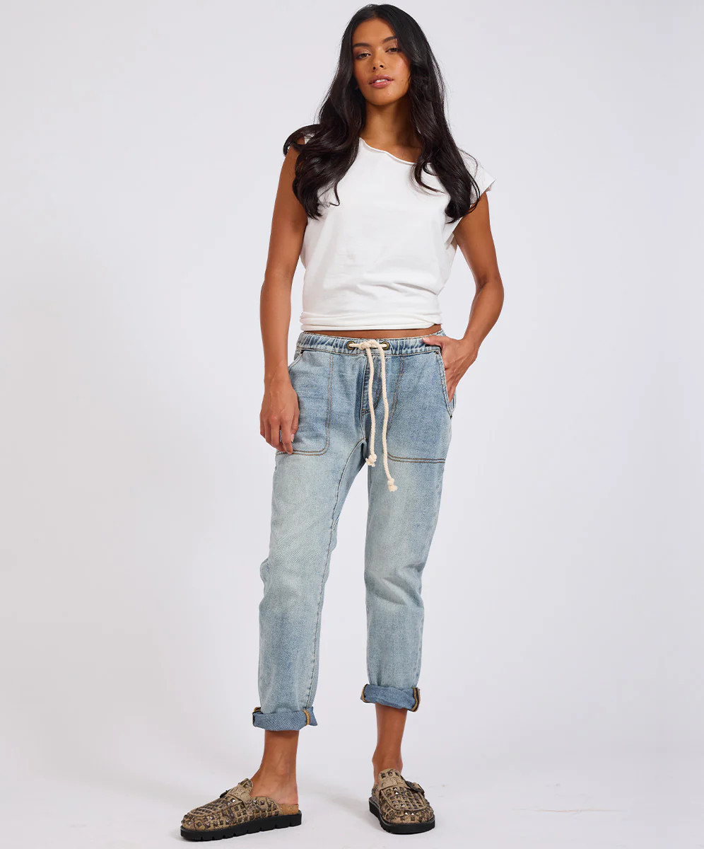 Shabbies Low Waist Drawstring Boyfriend Denim Jeans - Montana | One Teaspoon | OneTeaspoon