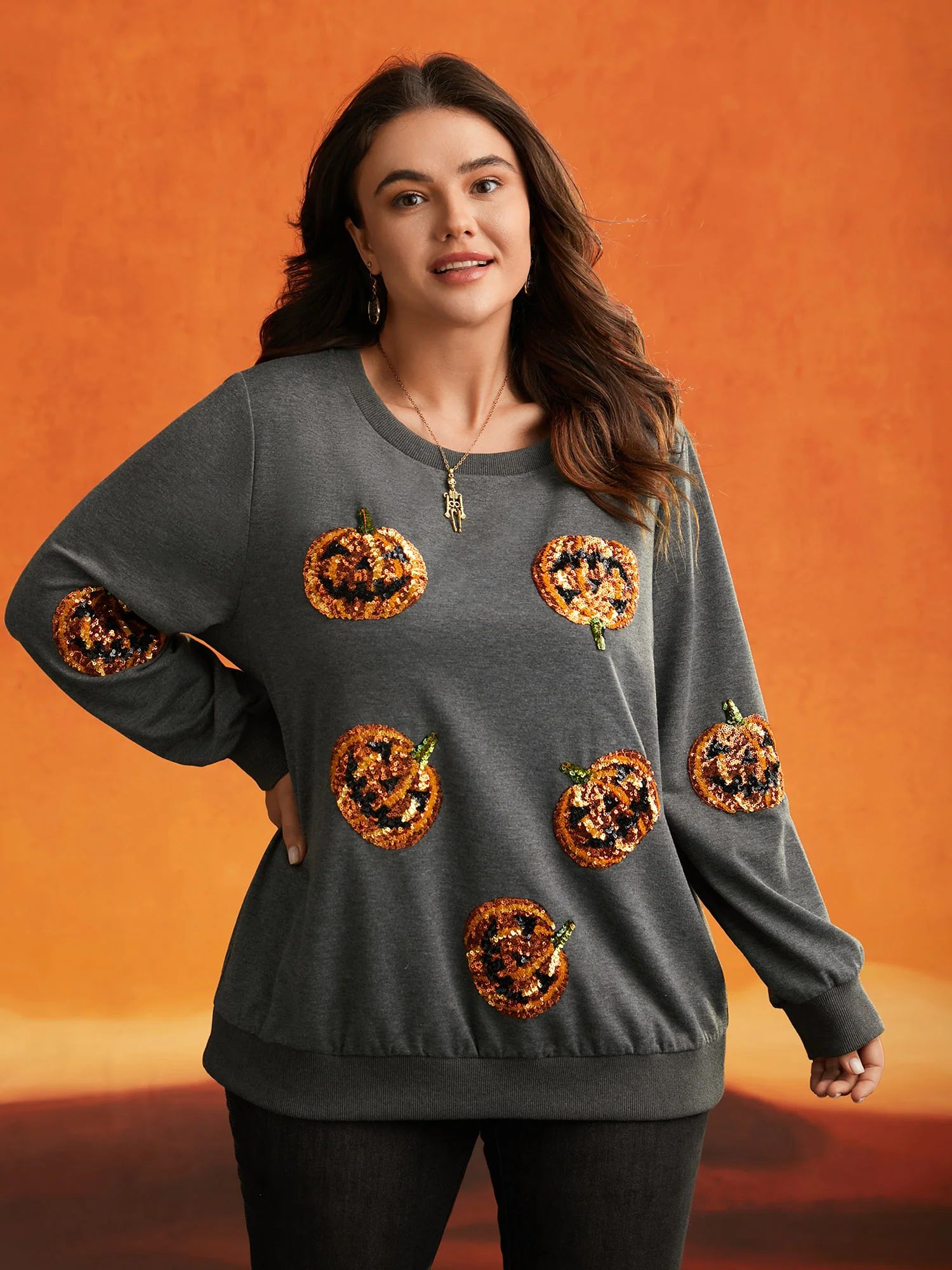 Jack-O-Lantern Sequin Sweatshirt | Bloomchic