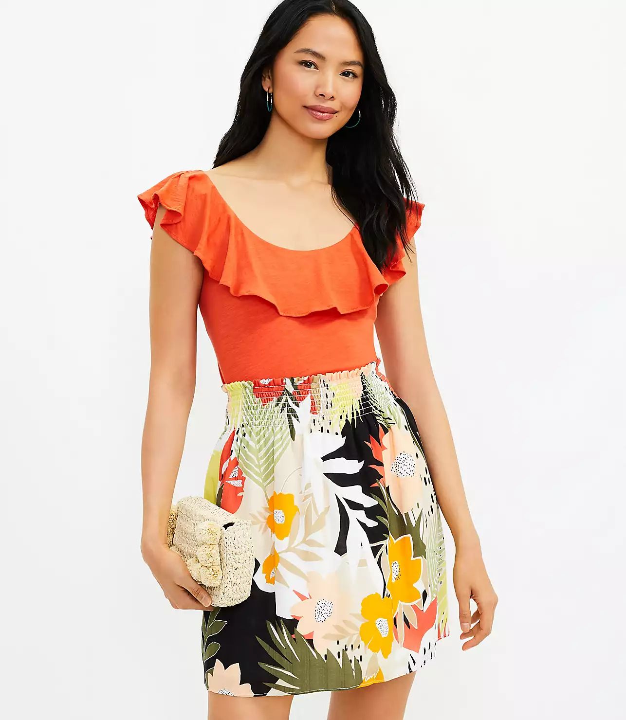 Tropical Smocked Skirt | LOFT