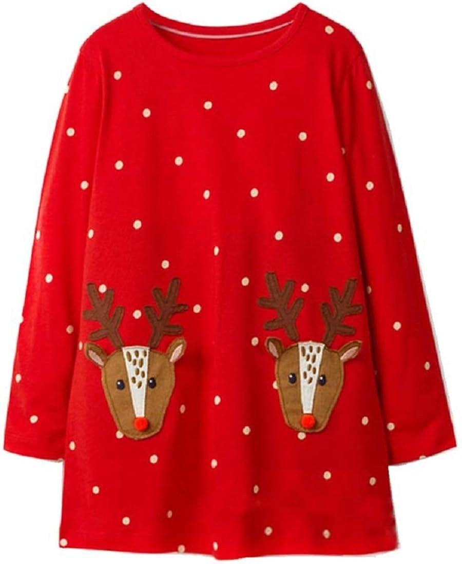 Hongshilian Girls Cartoon Dress Applique Party Dresses Casual Jersey Cotton Long-Sleeved | Amazon (US)