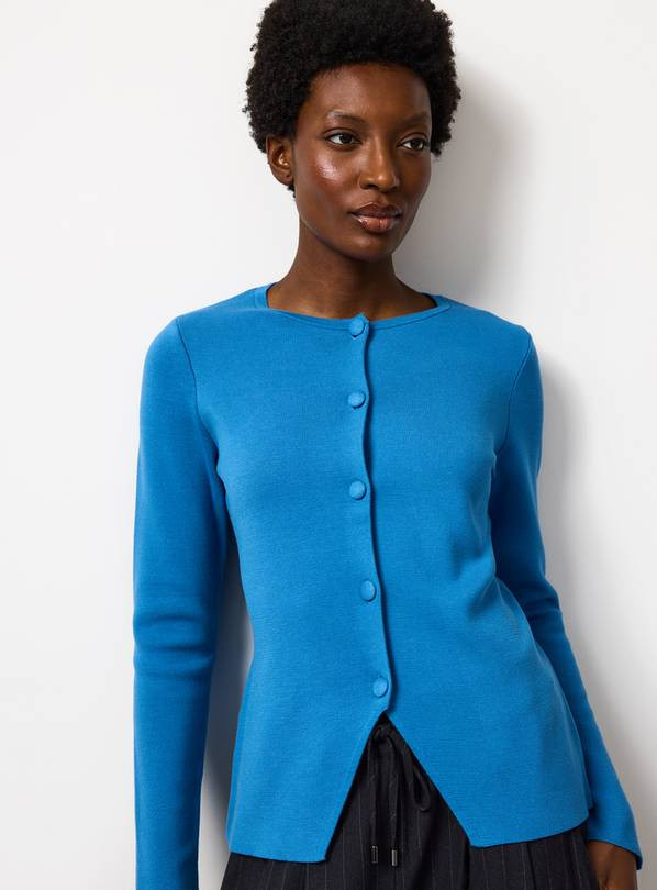 Blue Compact Covered Button Peplum Cardigan 12 | Tu Clothing