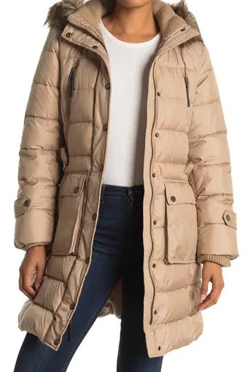 Faux Fur Trim Hooded Belted Puffer Jacket | Nordstrom Rack