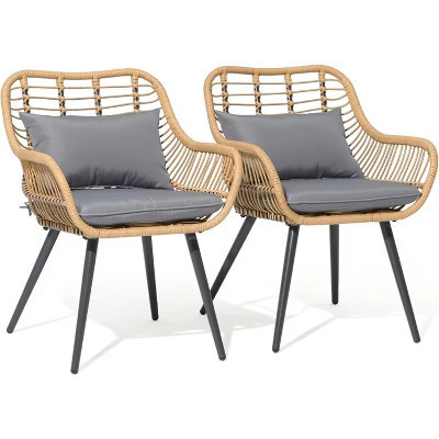 SUGOLD Outdoor Wicker Chairs Set of 2, Patio Rattan Dining Porch Chairs with Cushions and Armrest for Outside Lawn, Balcony, Garden, Gray | Target