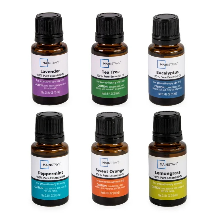 Mainstays 15mL Essential Oil Set 6PK Eucalyptus, Lvnder, Lmngrass, Sweet Orange, Peppermnt, Tea T... | Walmart (US)