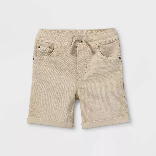Toddler Boys' Rolled Hem Super Stretch Pull-On Jean Shorts - Cat & Jack™ Khaki | Target