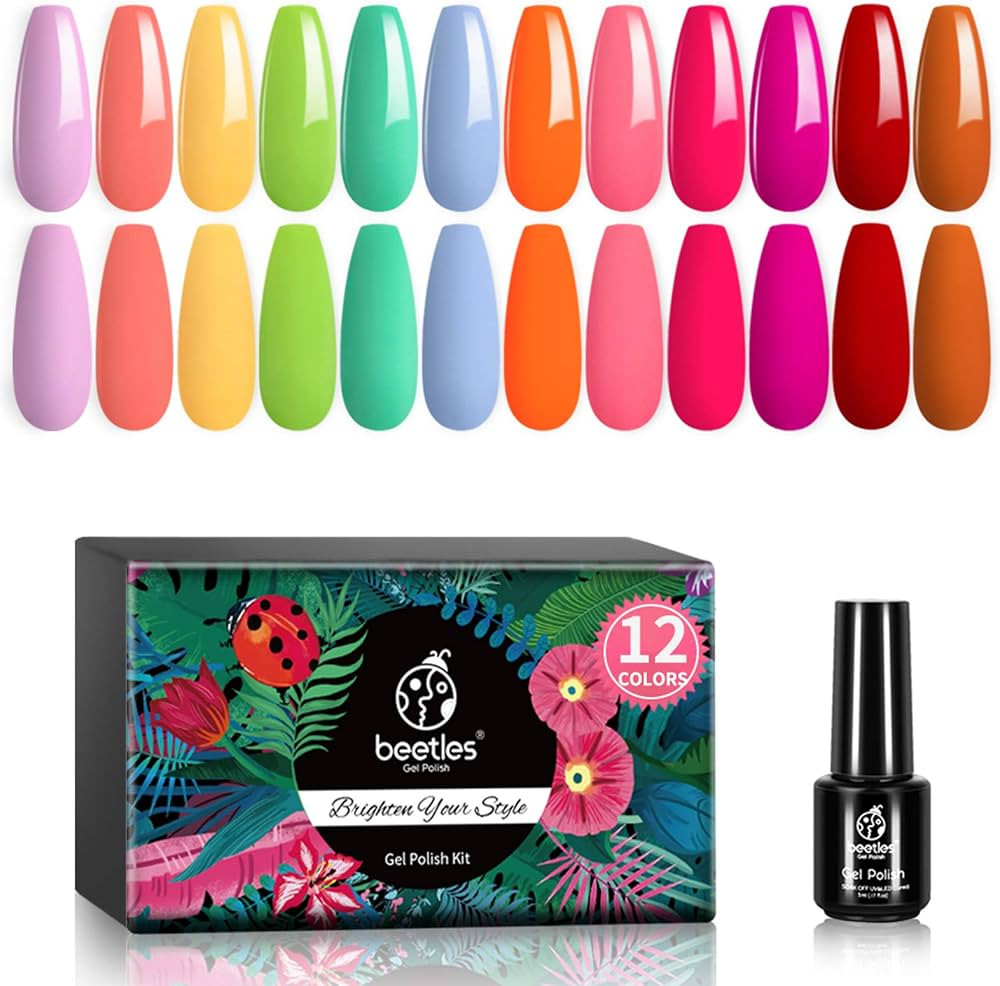 Beetles 12 Pcs Macaroon Gel Nail Polish Kit - Hot Pink Red Neon Green Yellow Gel Polish Set Soak ... | Amazon (US)