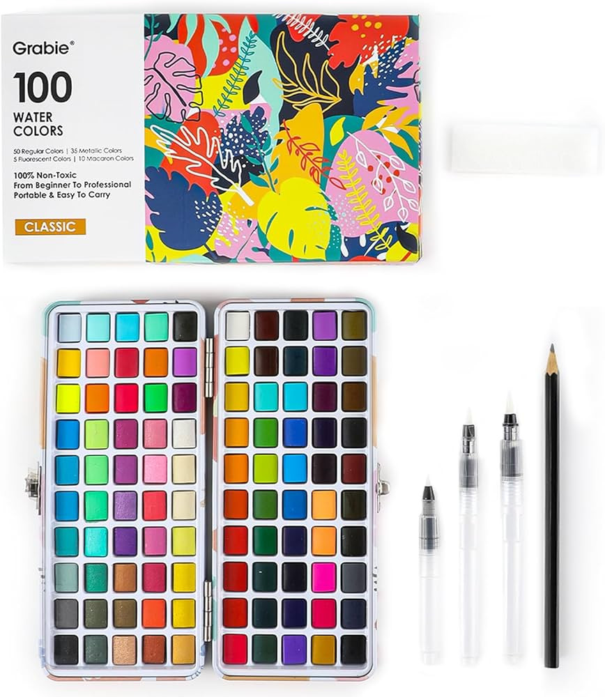 Watercolor Paint Set, 100 Colors Painting with Water Brush Pens and Drawing Pencil, Great for Kid... | Amazon (US)