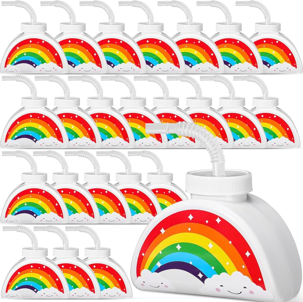 Domensi 24 Pack Rainbow Birthday Party Favors Kids Rainbow Cup Gift Bulk with Lid Straw 10 oz Pla... | Amazon (US)