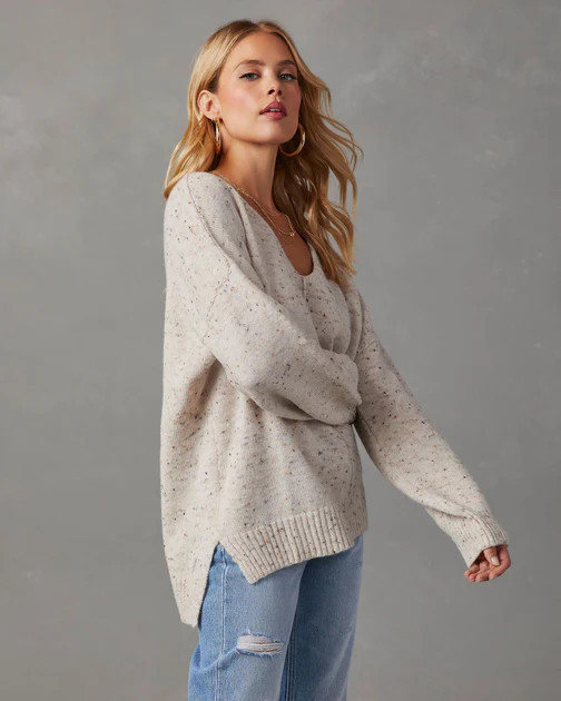 Yulissa Speckled V-Neck Sweater - Oatmeal | VICI