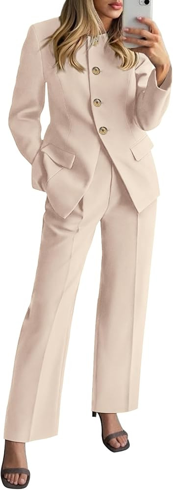 BTFBM Two Piece Set for Women Spring Fashion 2026 Business Casual Long Sleeve Blazer Jackets Wide... | Amazon (US)